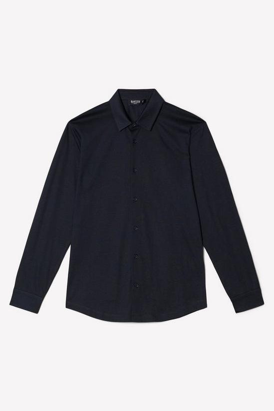 Burton Navy Mercerised Cotton Jersey Long Sleeve Shirt 5