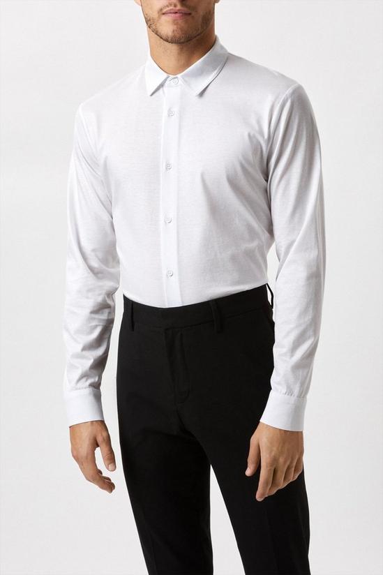 Burton White Mercerised Cotton Jersey Long Sleeve Shirt 1