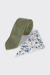 Burton Sage Green Tie And Ditsy Floral Pocket Square Set thumbnail 1