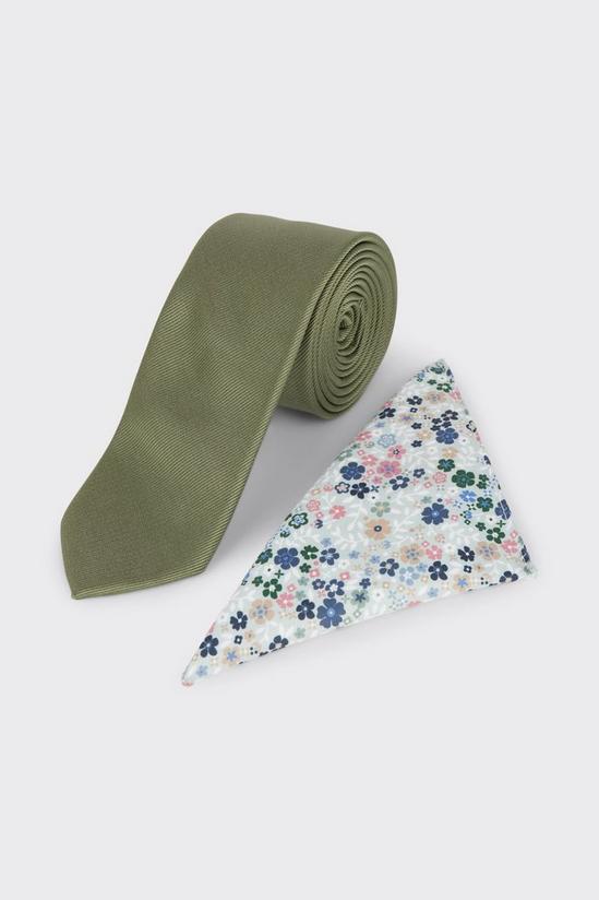 Burton Sage Green Tie And Ditsy Floral Pocket Square Set 1