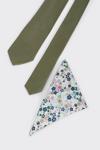 Burton Sage Green Tie And Ditsy Floral Pocket Square Set thumbnail 2
