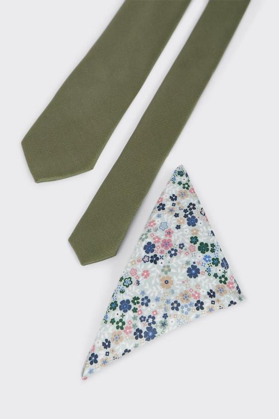 Burton Sage Green Tie And Ditsy Floral Pocket Square Set 2