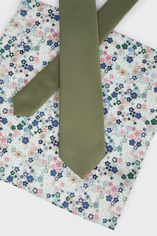 Burton Sage Green Tie And Ditsy Floral Pocket Square Set 3