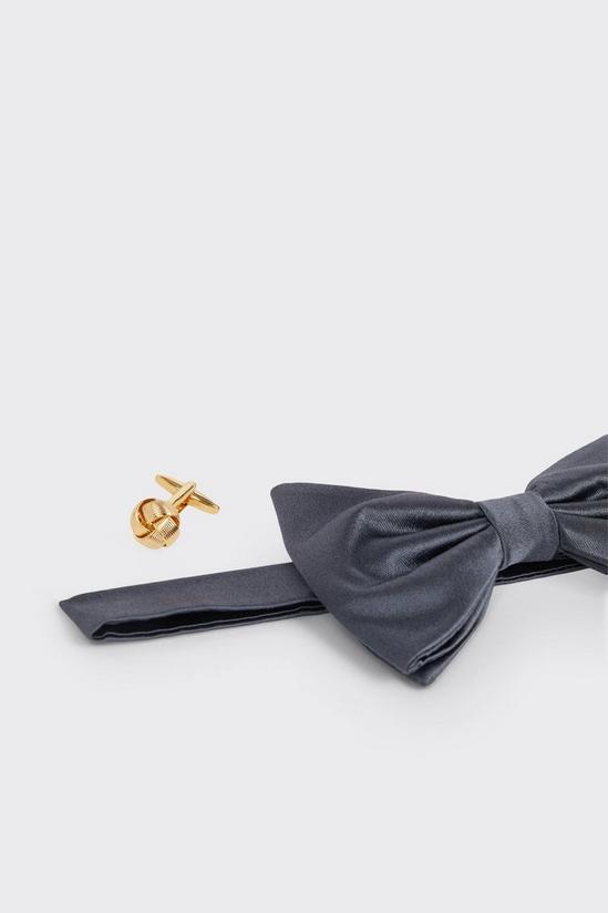 Burton Slate Silk Bow tie, Handkerchief & Cufflinks 2