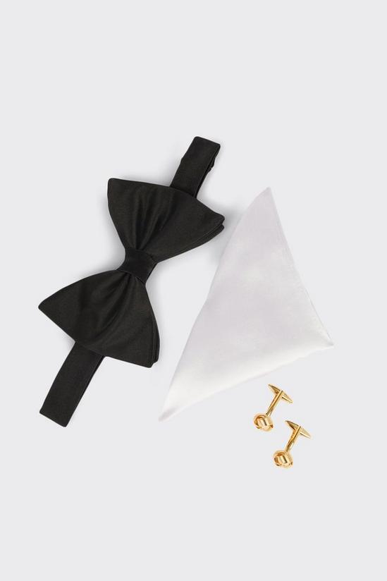 Burton Black Silk Bow Tie, Handkerchief & Cufflinks 4