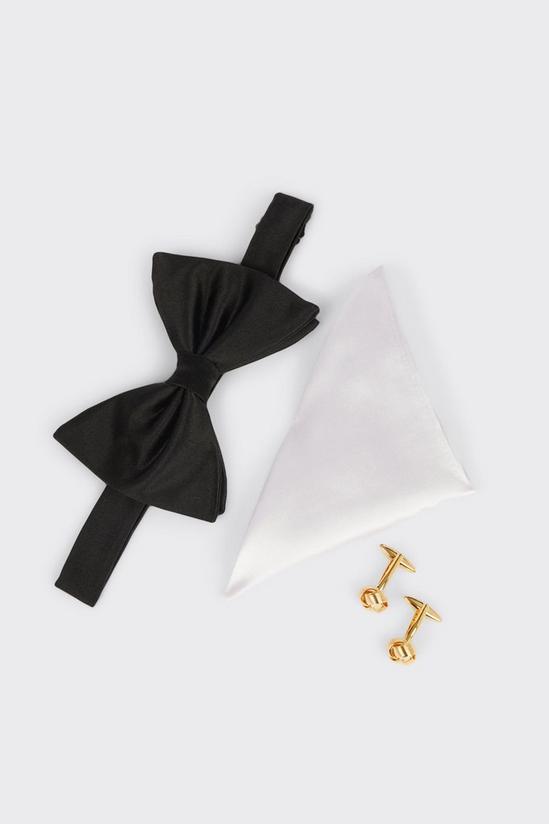Burton Black Silk Bow Tie, Handkerchief & Cufflinks 5