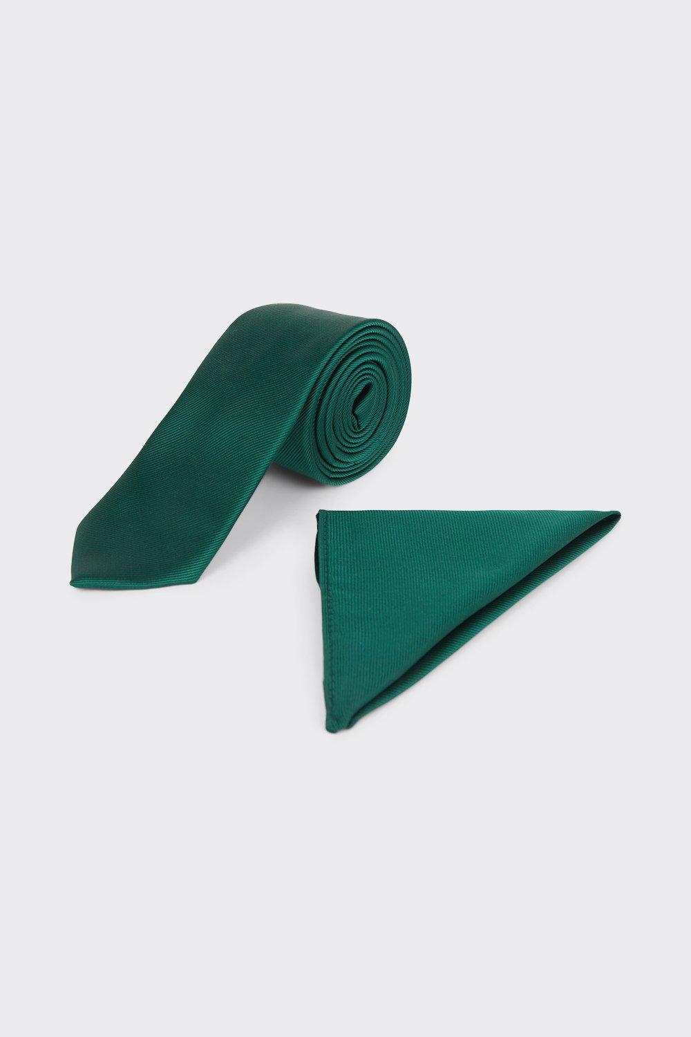 Mens Forest Green Tie And Pocket Square Set