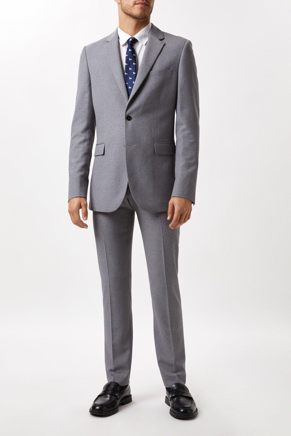 Suits Slim Fit Grey Textured Suit Jacket Burton