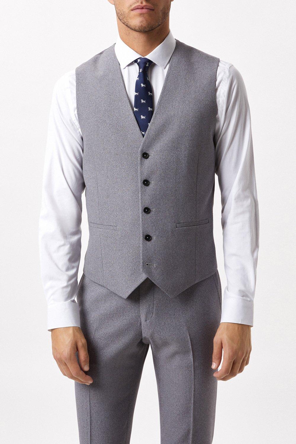Mens Slim Fit Grey Textured Suit Waistcoat