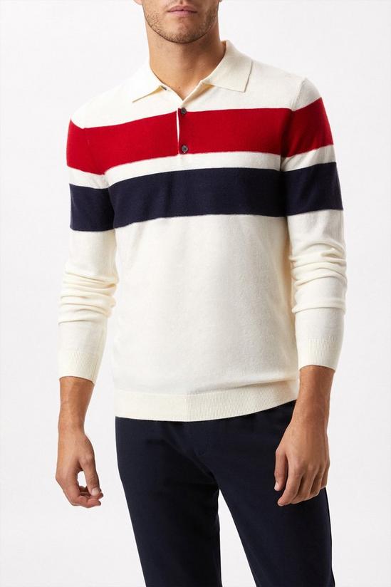 Burton Super Soft Chest Stripe Texture Knitted Polo Shirt 1