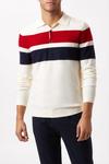 Burton Super Soft White Chest Stripe Texture Knitted Polo Shirt thumbnail 1