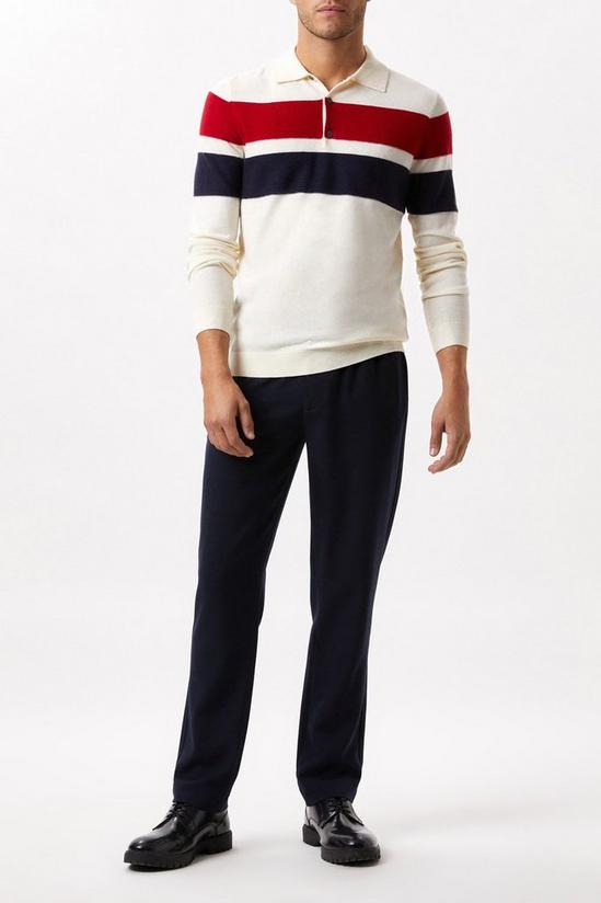 Burton Super Soft White Chest Stripe Texture Knitted Polo Shirt 2