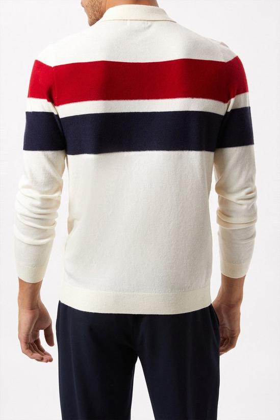 Burton Super Soft White Chest Stripe Texture Knitted Polo Shirt 3