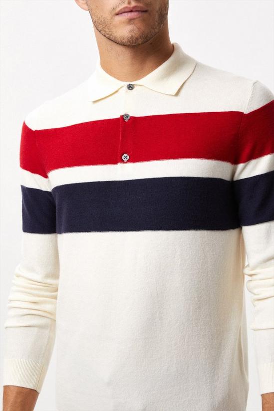 Burton Super Soft White Chest Stripe Texture Knitted Polo Shirt 4