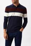 Burton Super Soft Navy Chest Stripe Texture Knitted Polo Shirt thumbnail 1