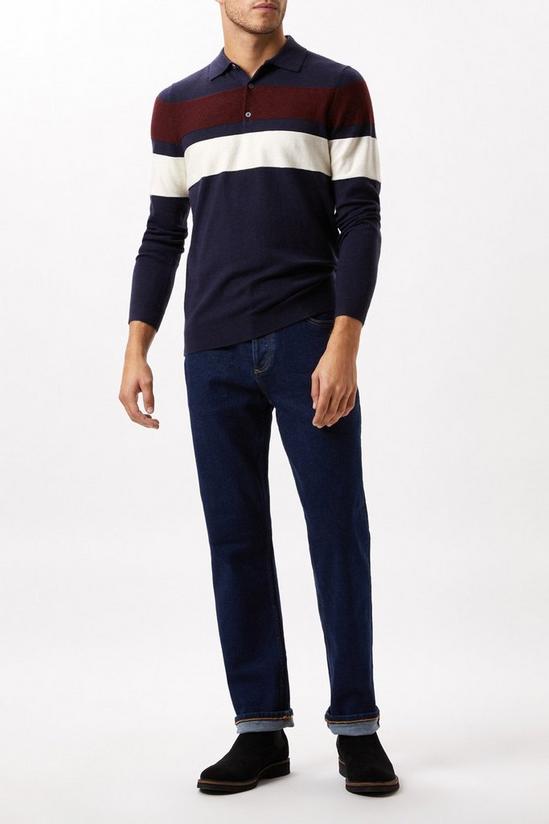Burton Super Soft Navy Chest Stripe Texture Knitted Polo Shirt 2
