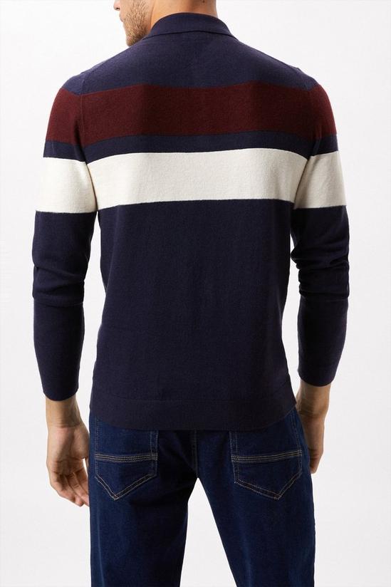 Burton Super Soft Navy Chest Stripe Texture Knitted Polo Shirt 3