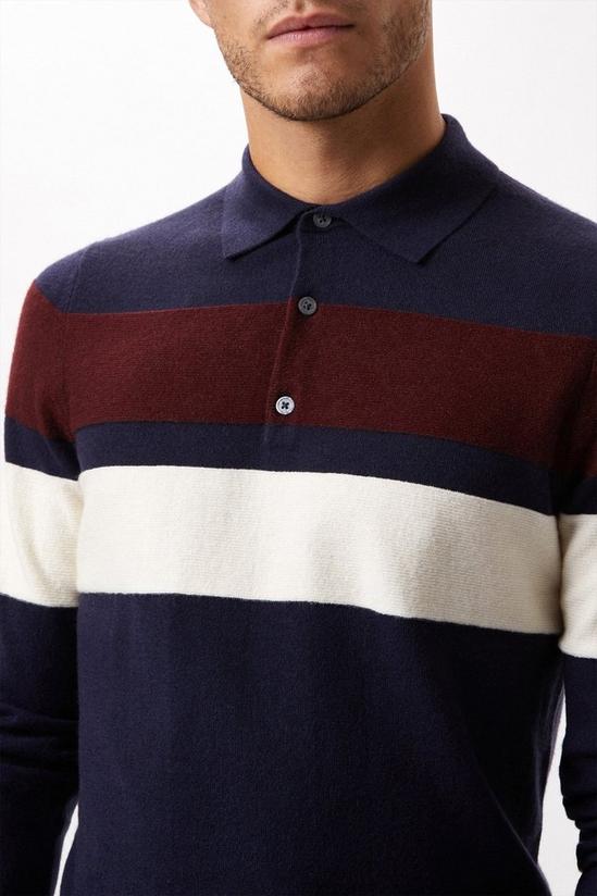Burton Super Soft Navy Chest Stripe Texture Knitted Polo Shirt 4