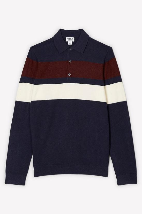 Burton Super Soft Navy Chest Stripe Texture Knitted Polo Shirt 5