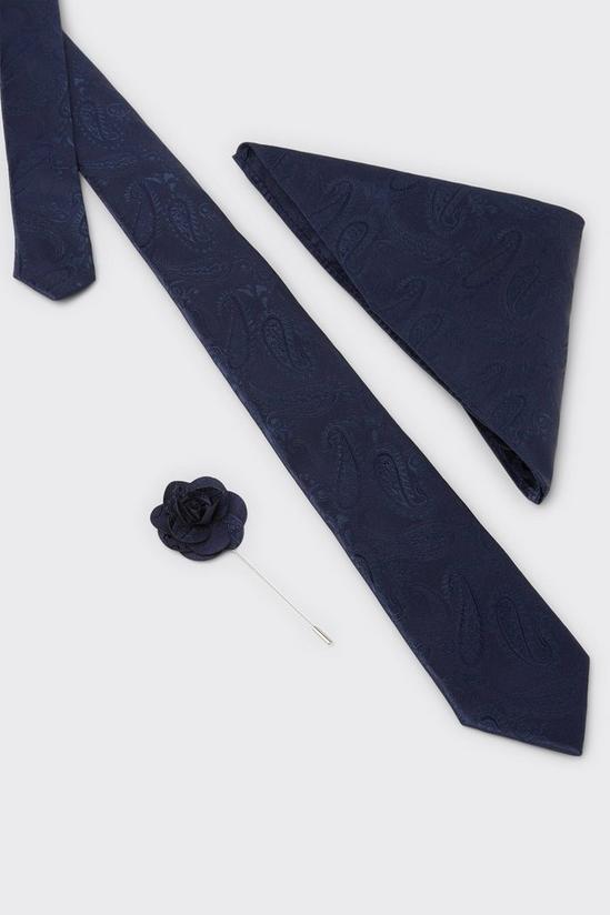 Burton Navy Wedding Paisley Tie Set With Lapel Pin 3