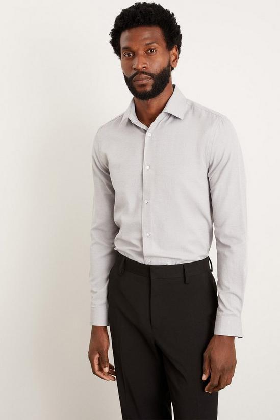 Burton Skinny Fit Grey Herringbone Textured Smart Shirt 1