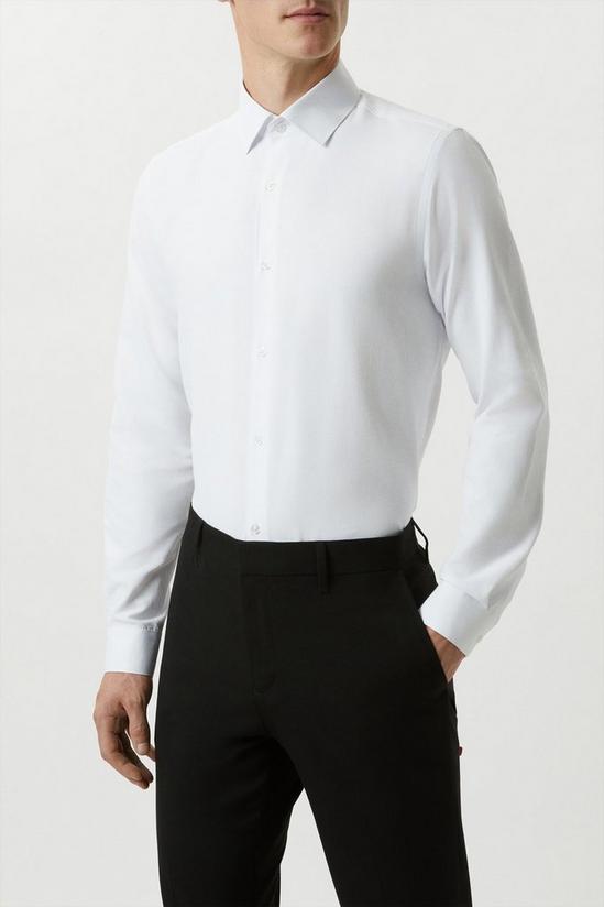 Burton Skinny Fit White Herringbone Texture Smart Shirt 1