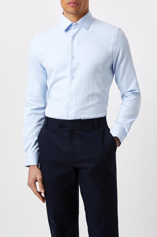 Burton Skinny Fit Blue Herringbone Texture Smart Shirt 1