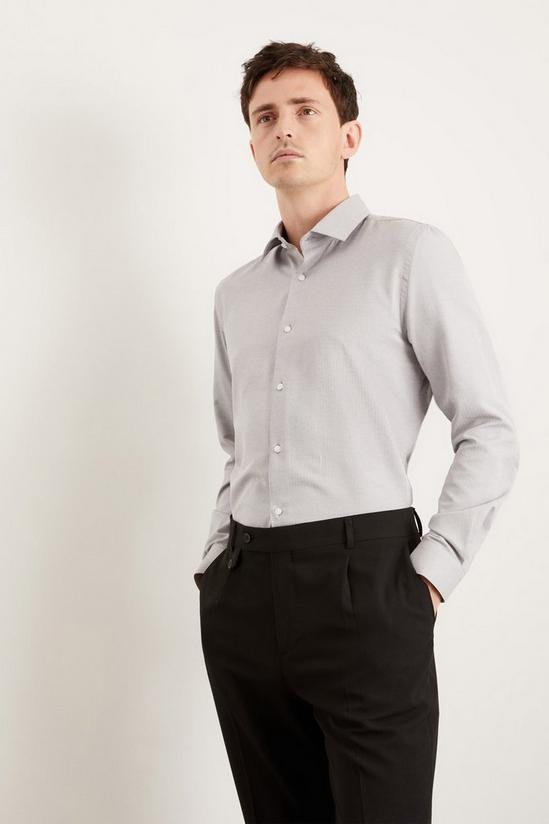 Burton Grey Tailored Fit Herringbone Texture Smart Shirt 1