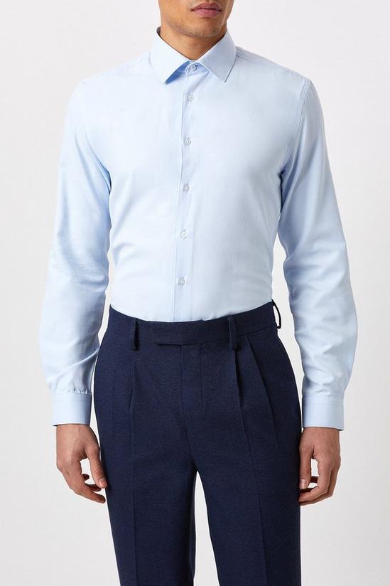 Burton Tailored Fit Blue Herringbone Texture Smart Shirt 1