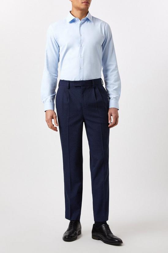 Burton Tailored Fit Blue Herringbone Texture Smart Shirt 2