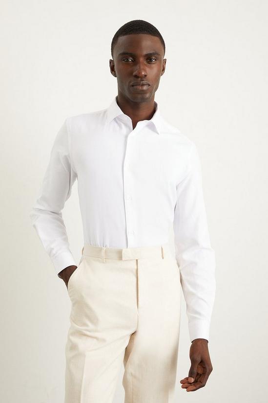 Burton White Tailored Fit Herringbone Textured Smart Shirt 1