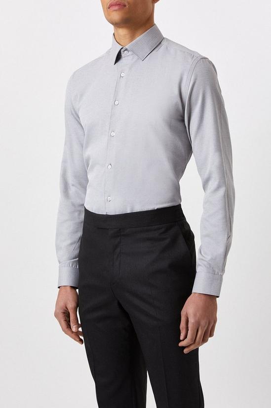 Burton Grey Slim Fit Herringbone Texture Smart Shirt 1