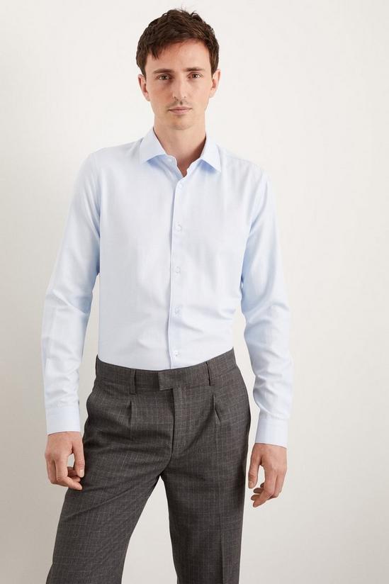 Burton Slim Fit Blue Herringbone Texture Smart Shirt 1