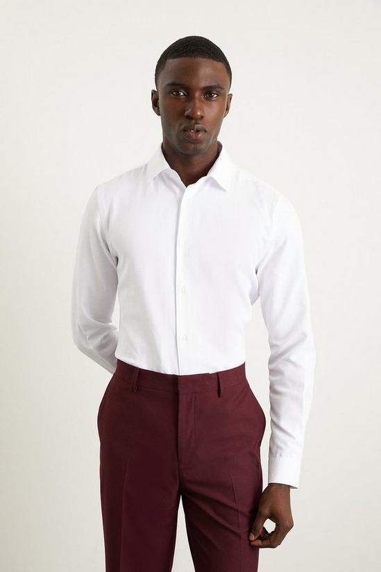 Burton Slim Fit White Herringbone Texture Smart Shirt 1