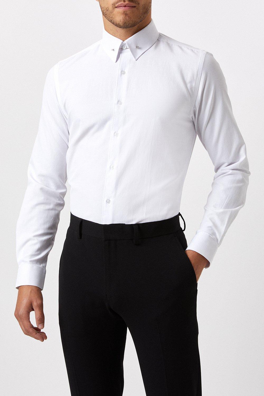 Mens white dress store shirt with collar bar