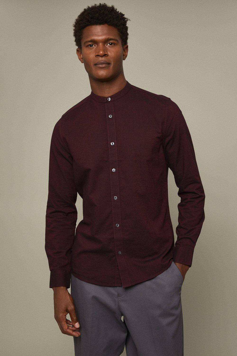 burgundy grandad collar shirt