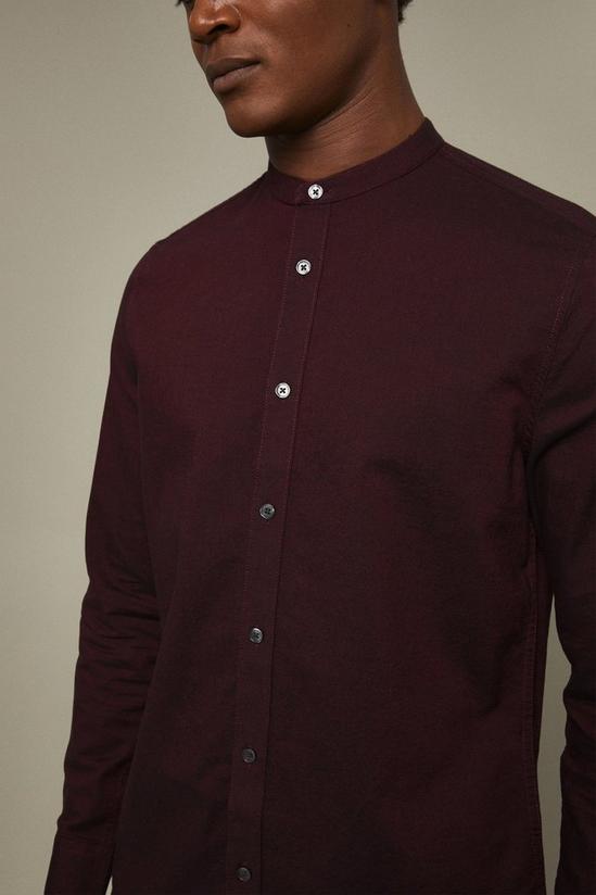 Burton Burgundy Regular Fit Grandad Oxford Long Sleeve Shirt 4