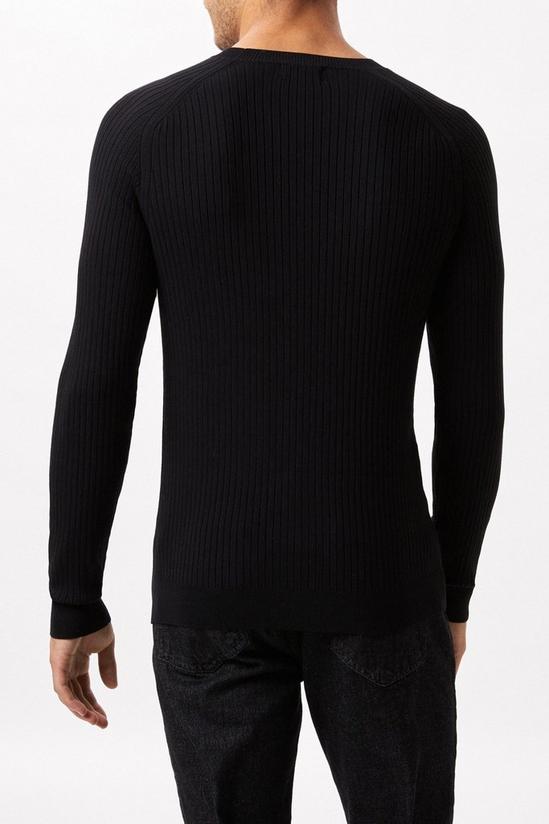 Burton Premium Black Muscle Fit Knitted Ribbed Crew Neck Jumper 3