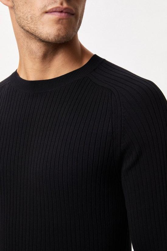 Burton Premium Black Muscle Fit Knitted Ribbed Crew Neck Jumper 4