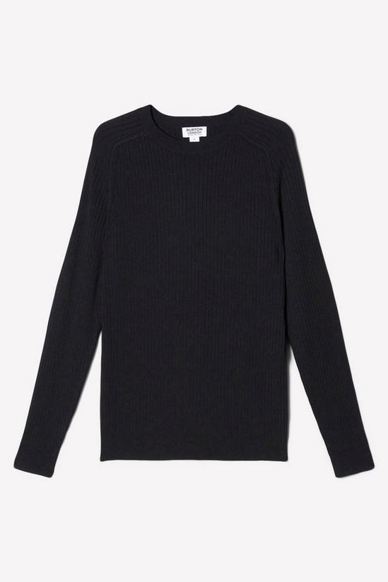 Burton Premium Black Muscle Fit Knitted Ribbed Crew Neck Jumper 5