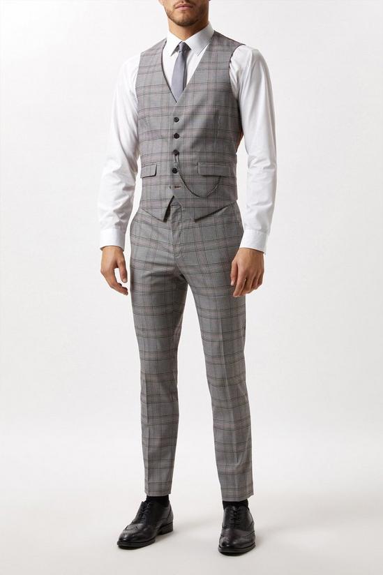 Burton Skinny Fit Grey Check Suit Waistcoat 1