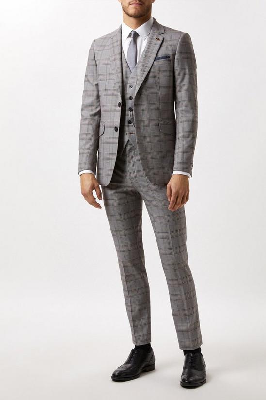 Burton Skinny Fit Grey Check Suit Waistcoat 2