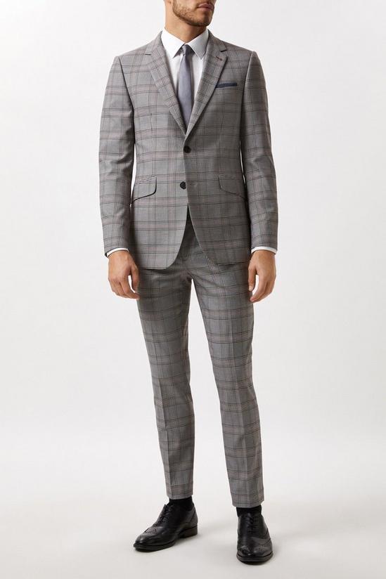 Burton Skinny Fit Grey Checked Suit Jacket 1