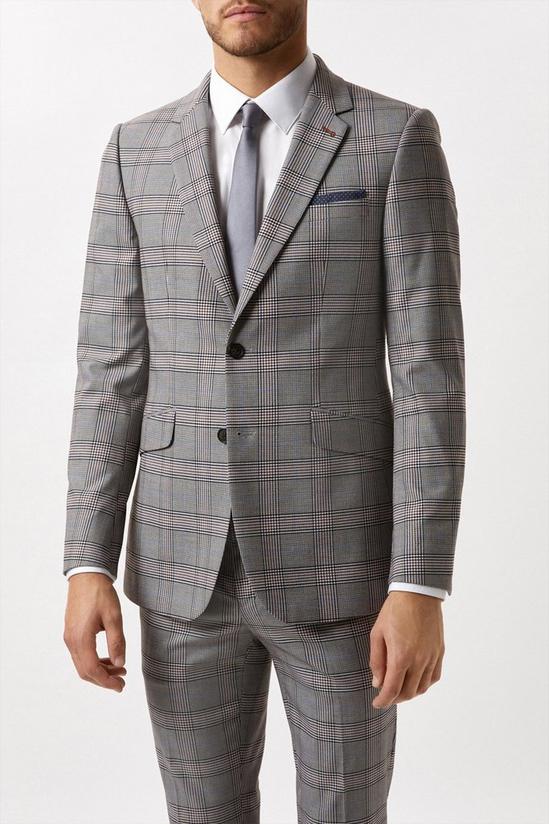 Burton Skinny Fit Grey Checked Suit Jacket 2