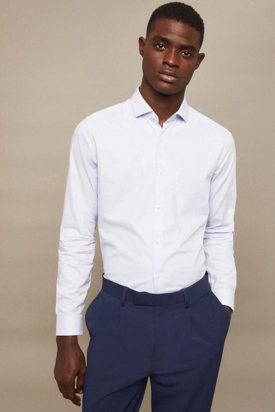 Burton Blue Slim Fit Long Sleeve Textured Smart Shirt 1