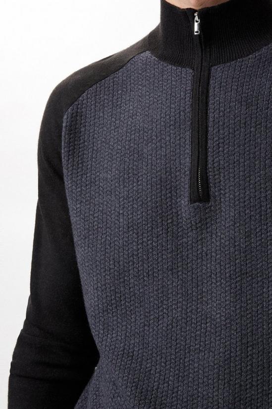Burton Super Soft Charcoal Raglan Textured Knitted Zip Jumper 4
