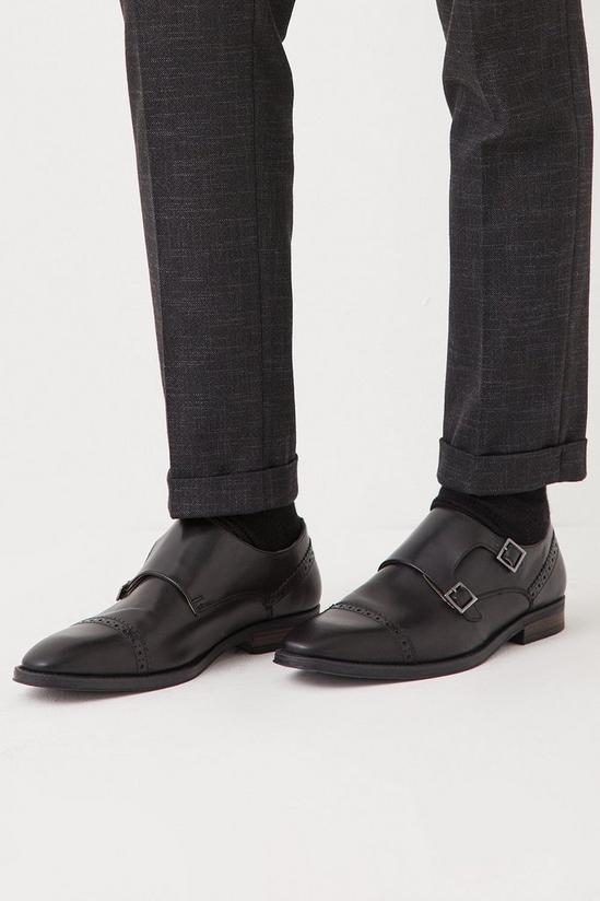 Burton Leather Smart Black Brogue Monk Shoes 1