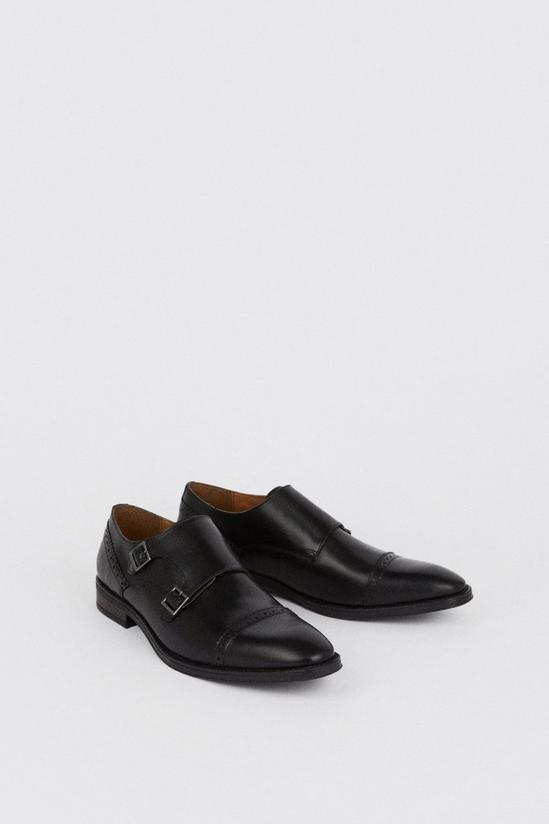 Burton Leather Smart Black Brogue Monk Shoes 3