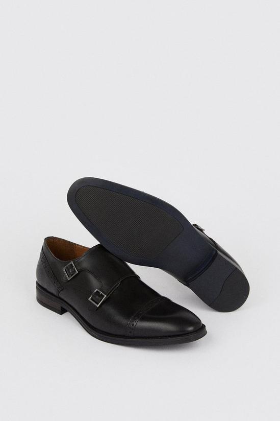 Burton Leather Smart Black Brogue Monk Shoes 4