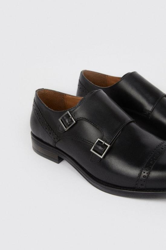 Burton Leather Smart Black Brogue Monk Shoes 5